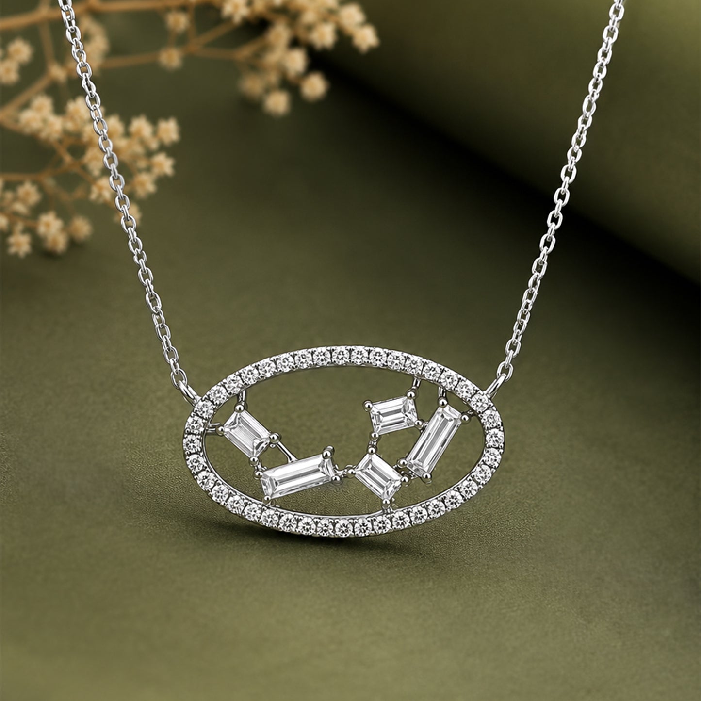 Silver Necklace for Women Simulated Diamond