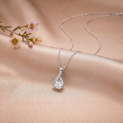 Silver Diamond Solitaire Pendant with Chain