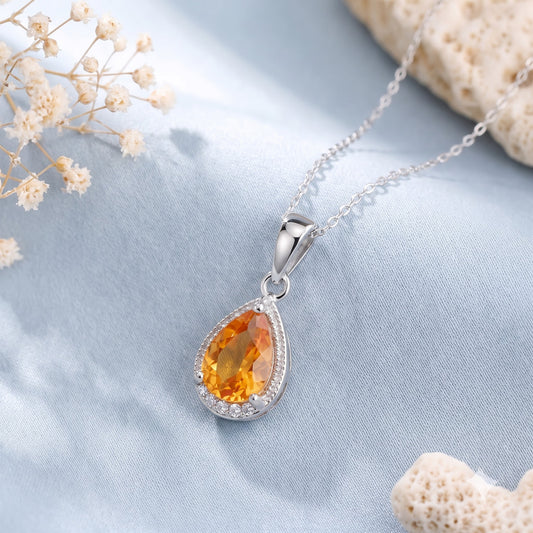 Citrine Diamond Silver Pendant Chain