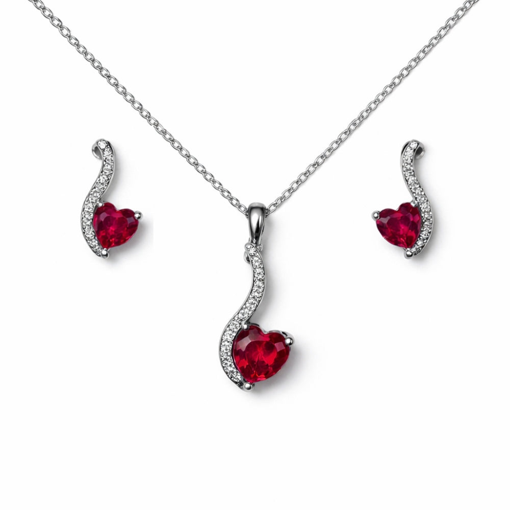 Jewelry set with red heart-shaped gemstones