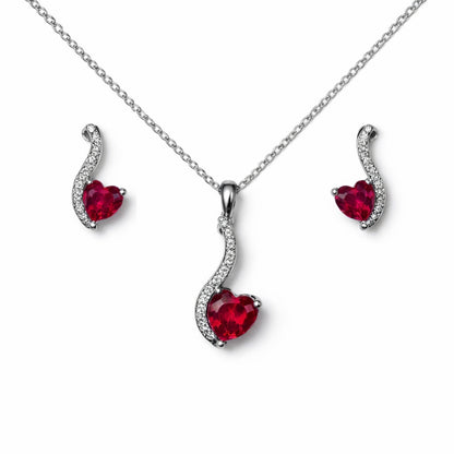 Jewelry set with red heart-shaped gemstones