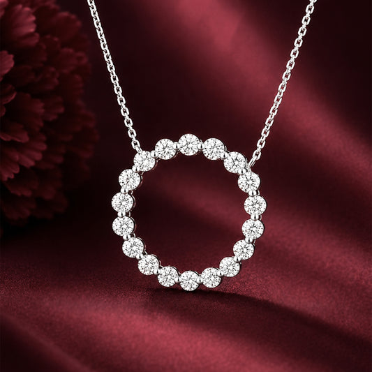 Open Circle Diamond Silver Pendant Chain