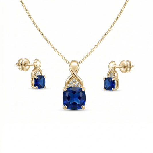 Cushion Blue Sapphire Silver Diamond Necklace