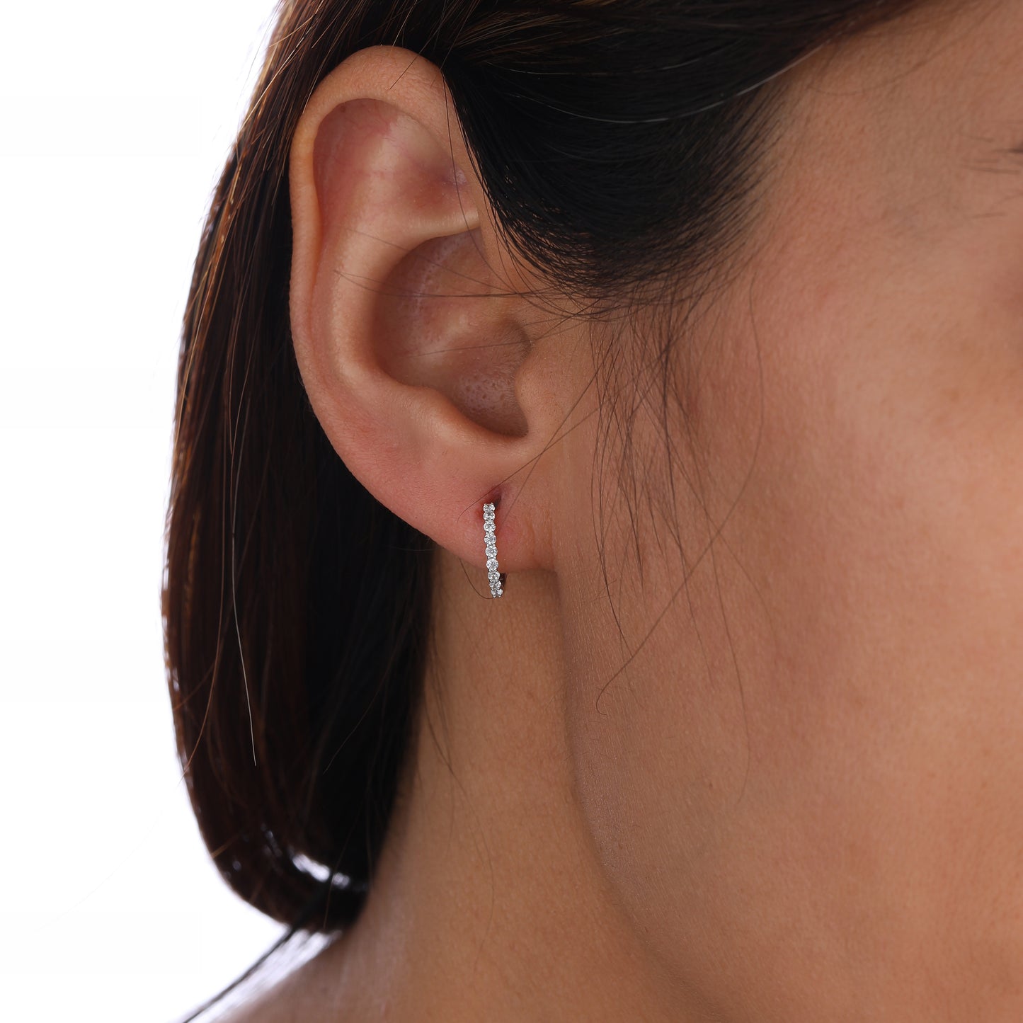 Silver Small Diamond Hoop Earrings