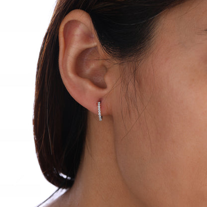 Silver Small Diamond Hoop Earrings