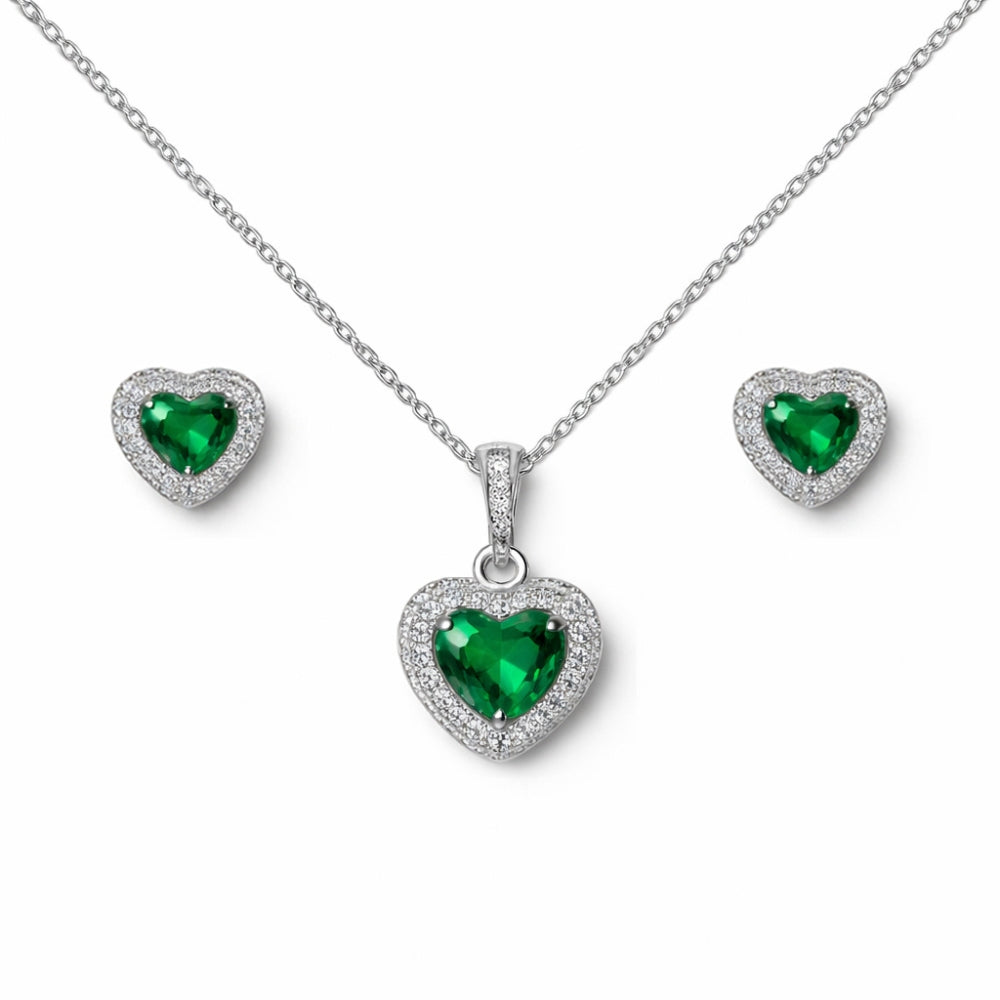 Jewelry set with heart-shaped emerald stones