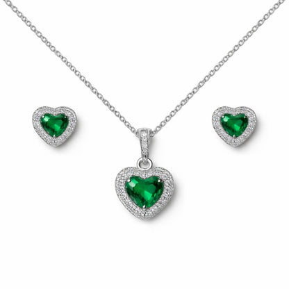 Jewelry set with heart-shaped emerald stones