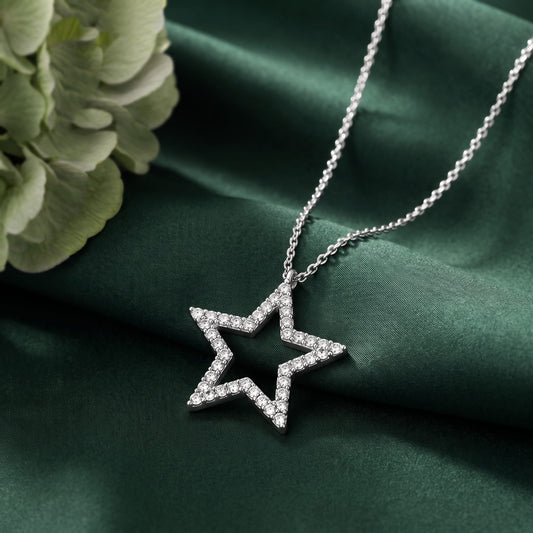Open Star Diamond Pendant in 925 SIiver