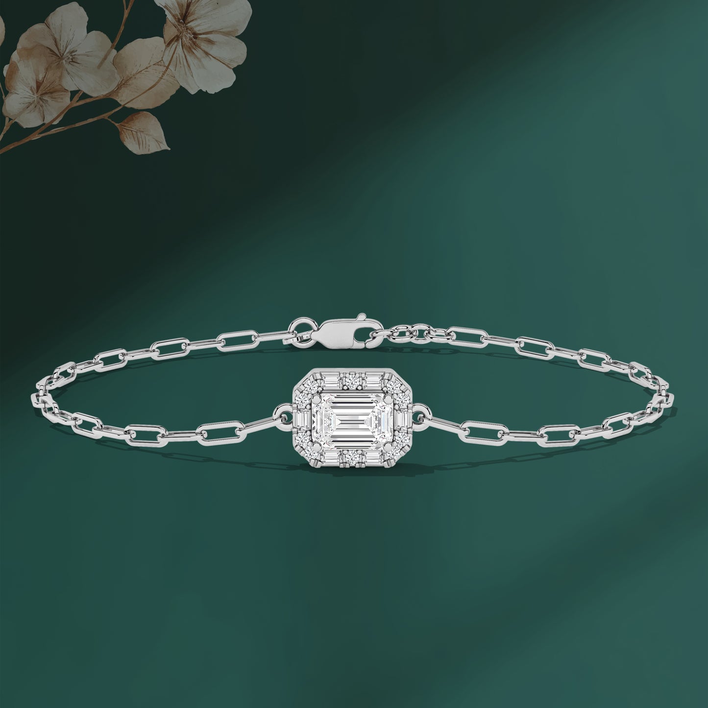 Paperclip Chain Diamond Silver Bracelet
