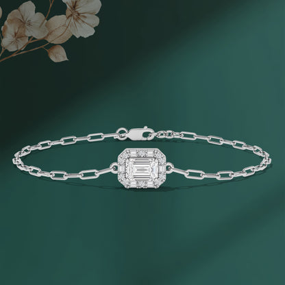 Paperclip Chain Diamond Silver Bracelet