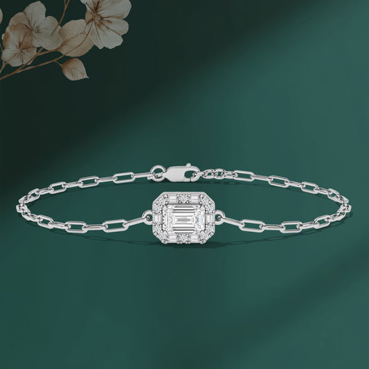 Paperclip Chain Diamond Silver Bracelet
