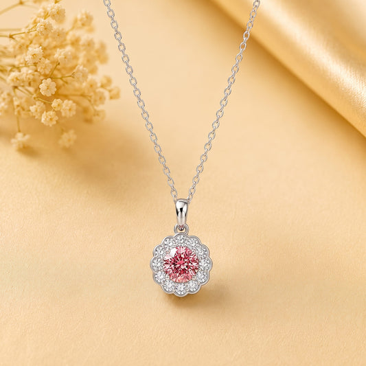 Silver Pink Diamond Pendant Necklace