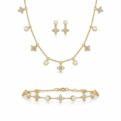 Gold plated jewelry set with necklace, earrings, and bracelet 