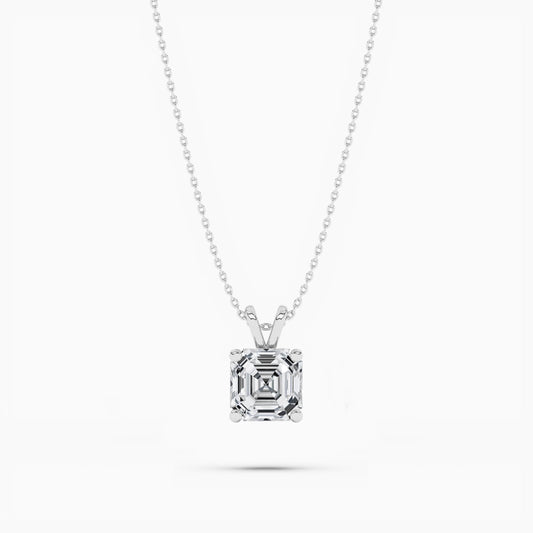 Asscher Diamond Solitaire Pendant Necklace