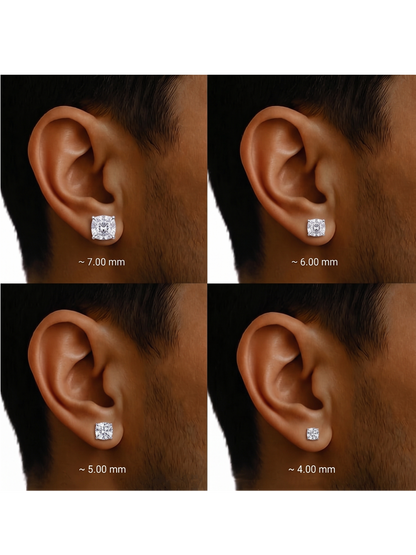 Silver Cushion Solitaire Stud Men Earring