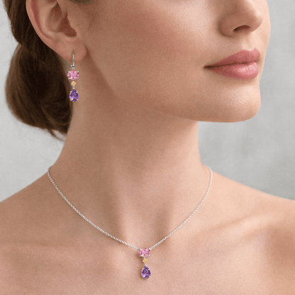 silver gemstone necklace wearing