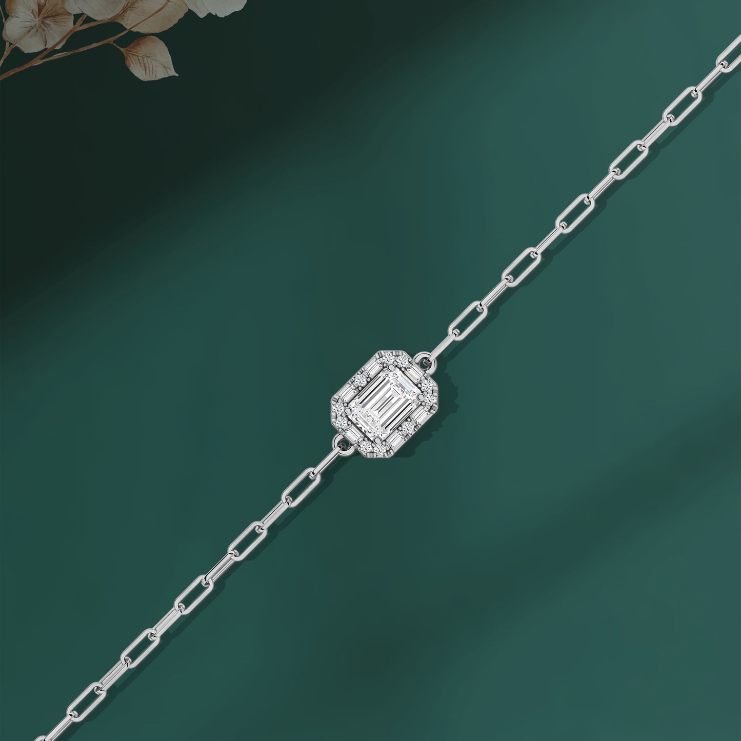 Paperclip Chain Diamond Silver Bracelet