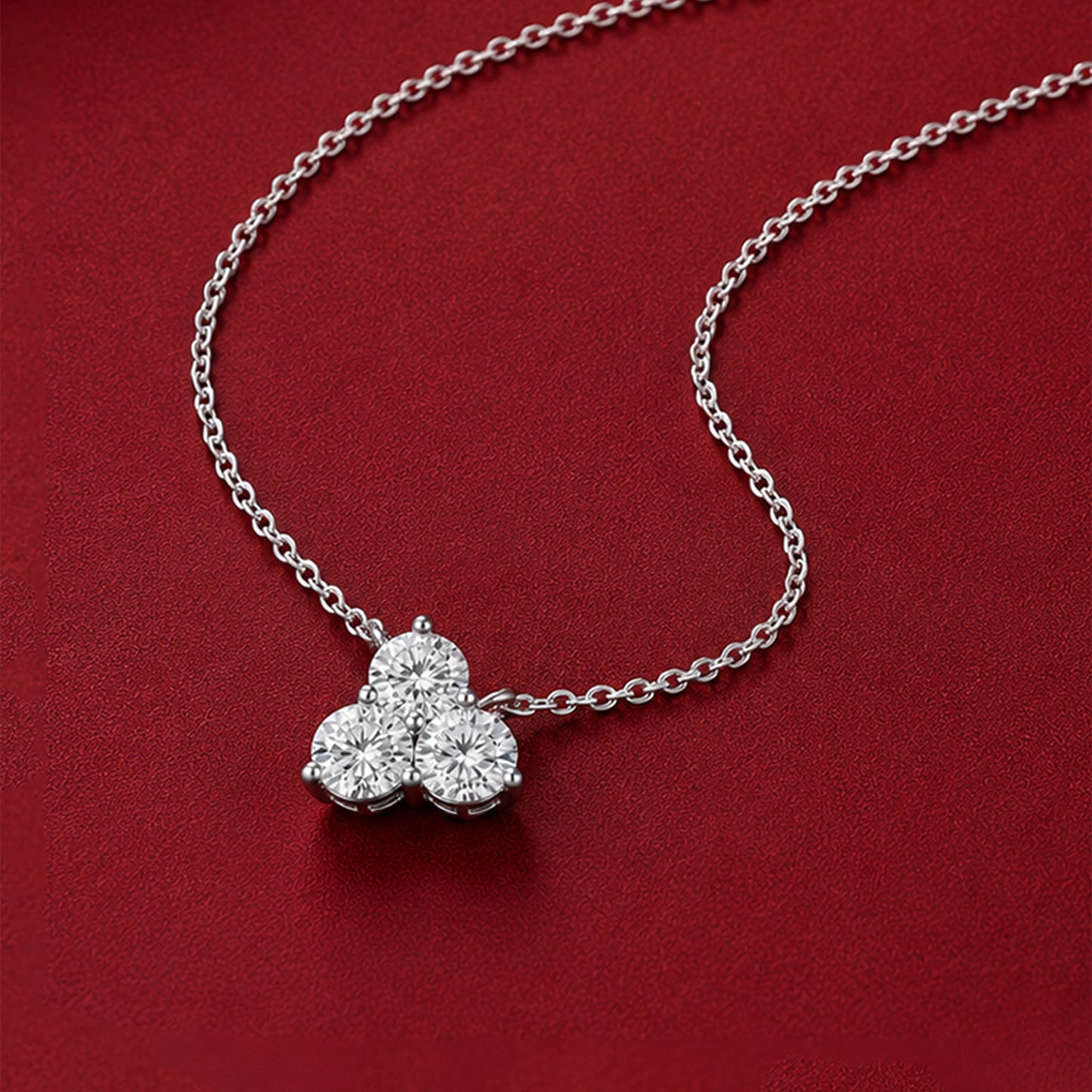 Trio Diamond Silver Chain Necklace Womens