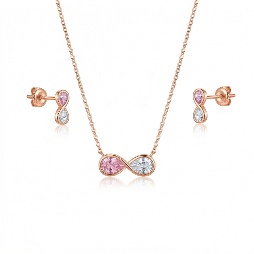 Rose gold jewelry set with infinity design 