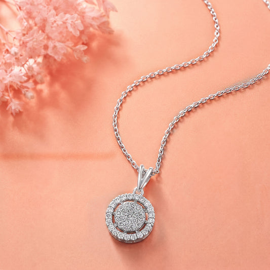 Silver Halo Round Pendant Necklace