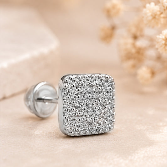 Silver square earring with sparkling stones 