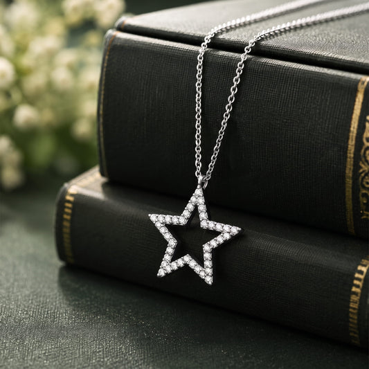 Open Star Diamond Pendant in 925 SIiver