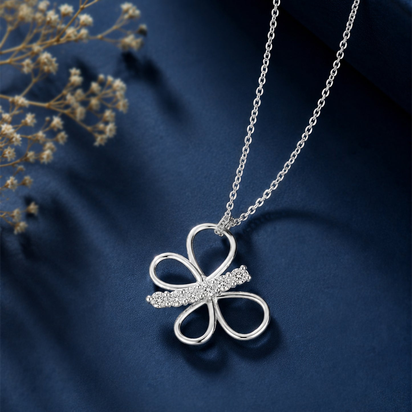 Rose Gold Zircon Butterfly Pendant With Cable Chain