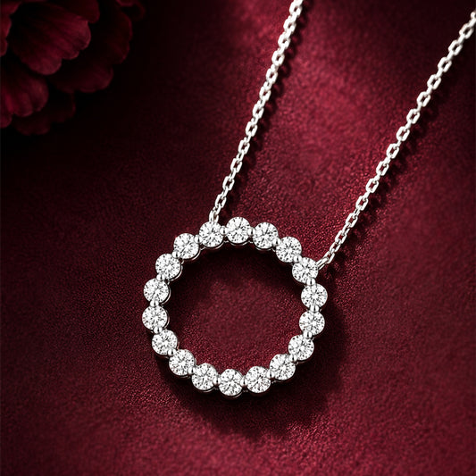 Open Circle Diamond Silver Pendant Chain