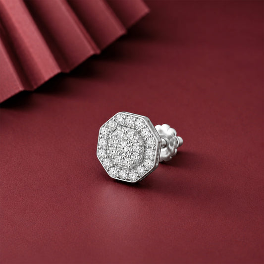 Hexagon Shape Diamond Halo Stud for Men