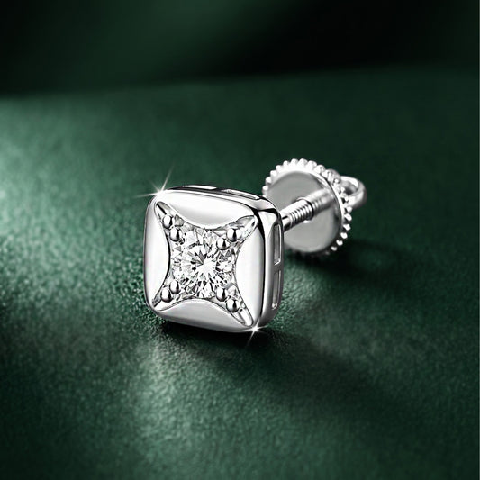 Silver-toned square stud earring 