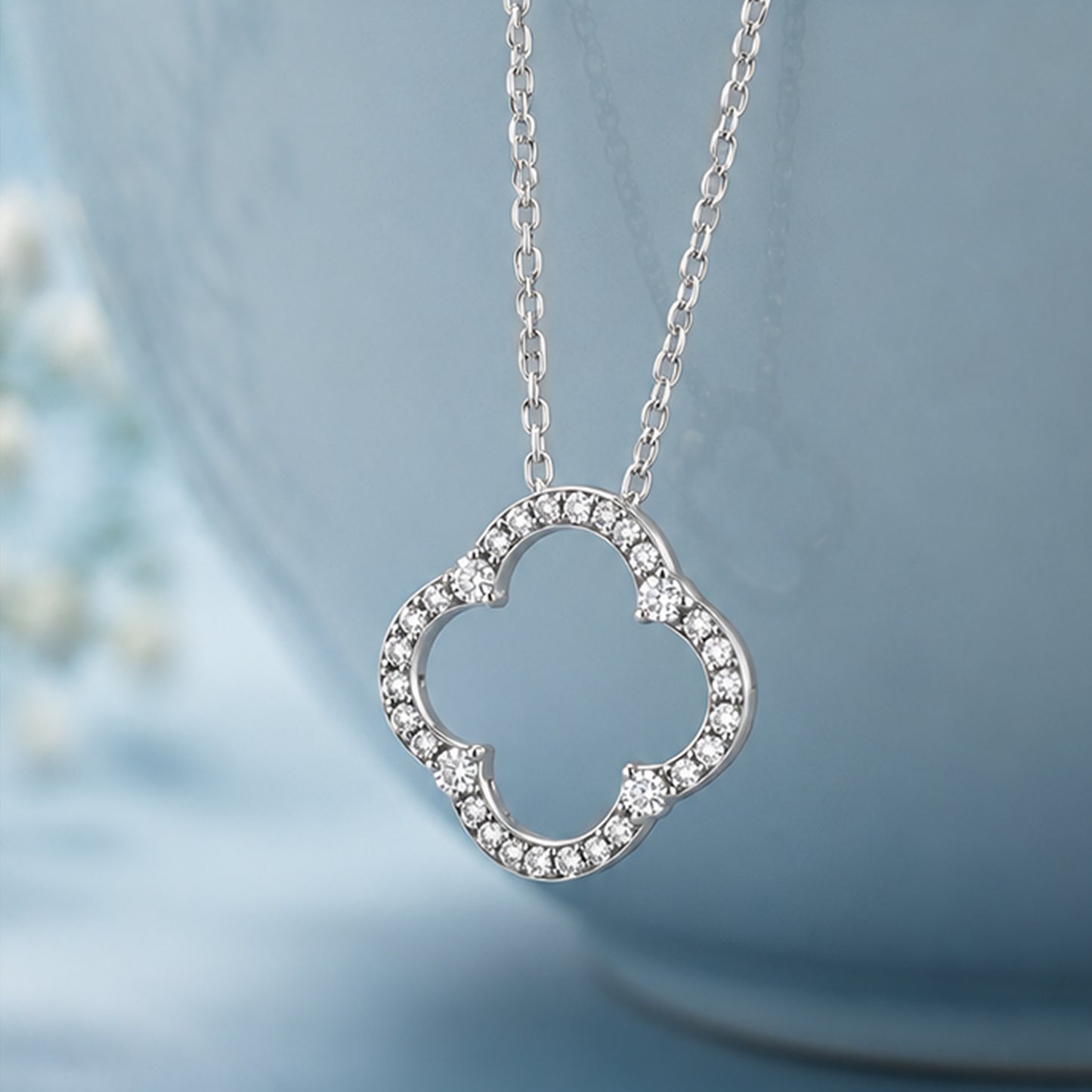 Silver Open Clover Pendant Necklace