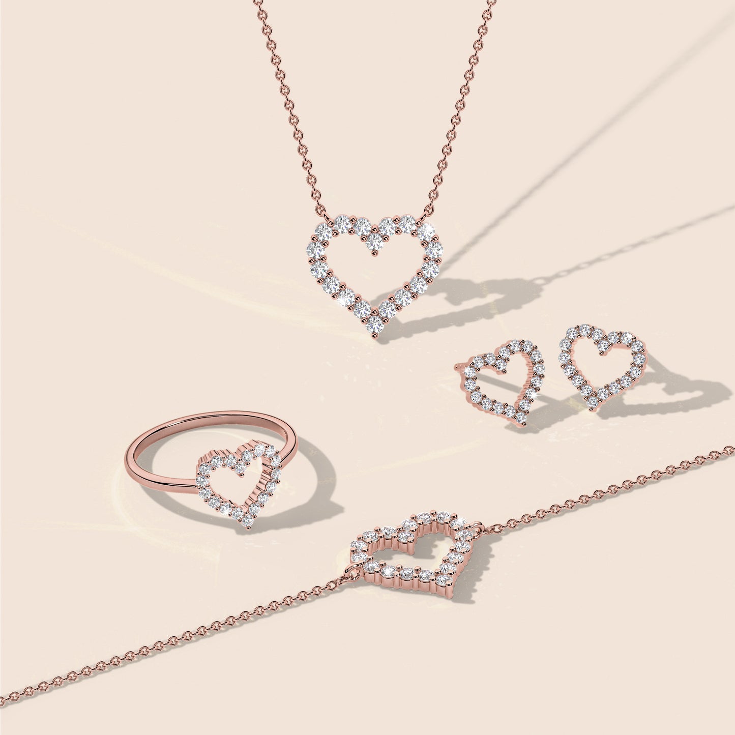 heart-shaped ring, Earrings, bracelet, and necklace set