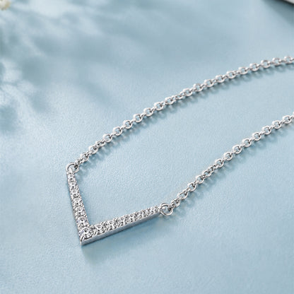 Sterling Silver V Shape Diamond Necklace
