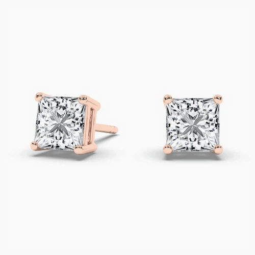 Pair of rose gold square-cut diamond stud earrings 