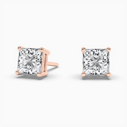 Pair of rose gold square-cut diamond stud earrings 