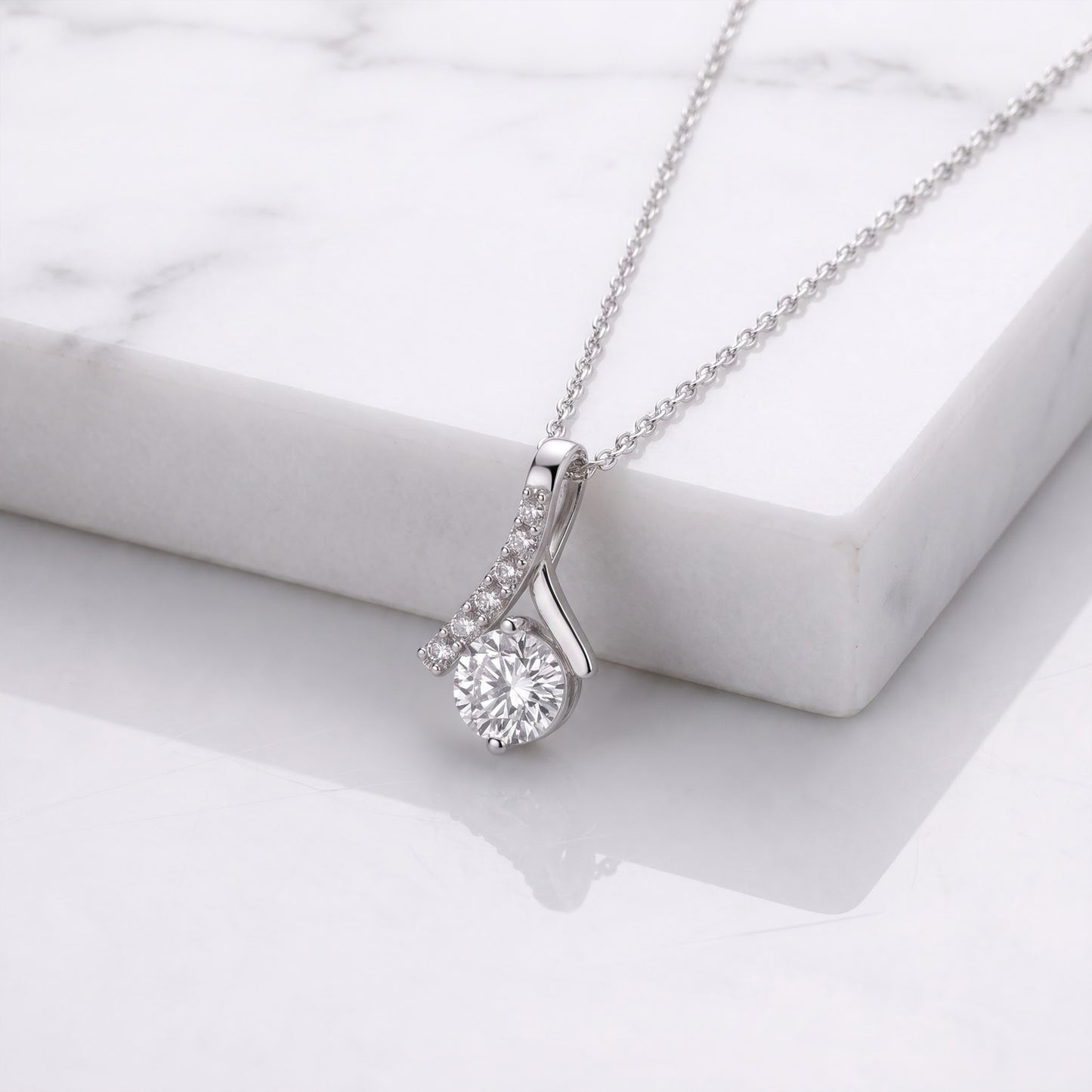 Silver Diamond Solitaire Pendant with Chain