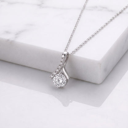 Silver Diamond Solitaire Pendant with Chain