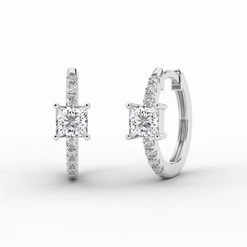 Solitaire Diamond Small Silver Hoop Earrings
