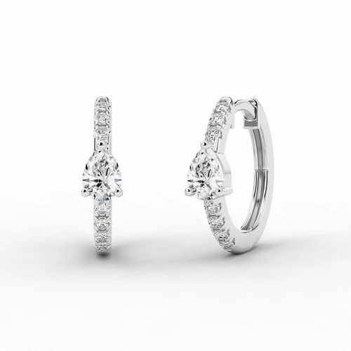 Solitaire Diamond Small Silver Hoop Earrings