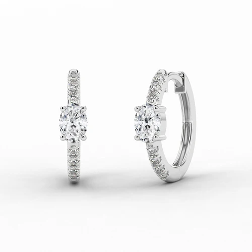 Solitaire Diamond Small Silver Hoop Earrings