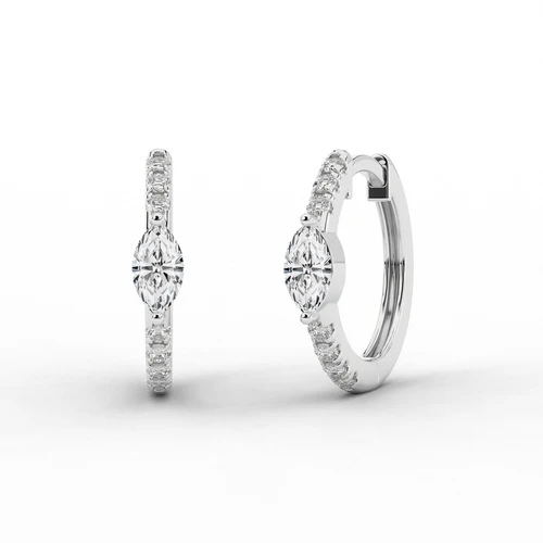 Solitaire Diamond Small Silver Hoop Earrings