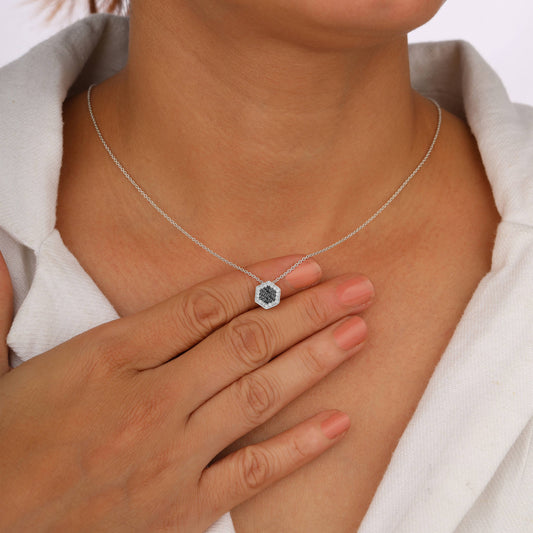 Black Diamond Halo Hexagon Pendant