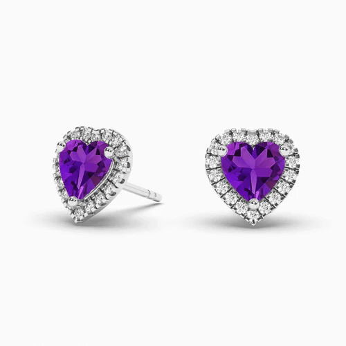 amethyst halo diamond earrings