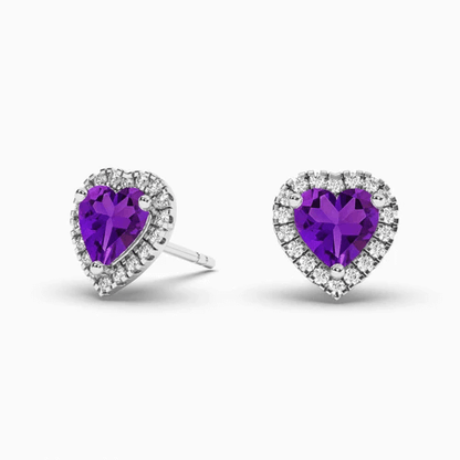 amethyst halo diamond earrings