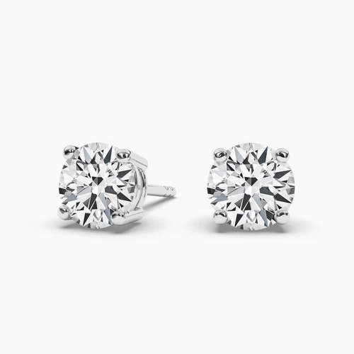 Small Silver Stud Earrings Round Diamond
