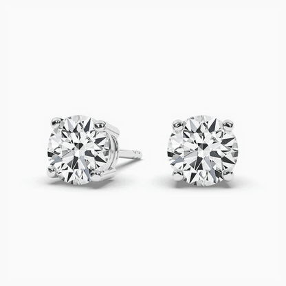 Small Silver Stud Earrings Round Diamond