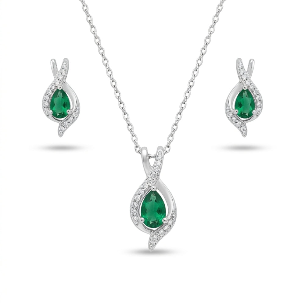 Emerald jewelry set with necklace and earrings 
