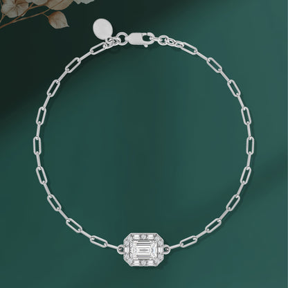 Paperclip Chain Diamond Silver Bracelet
