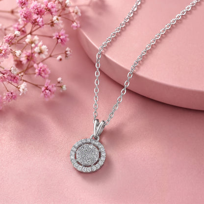 Silver Halo Round Pendant Necklace