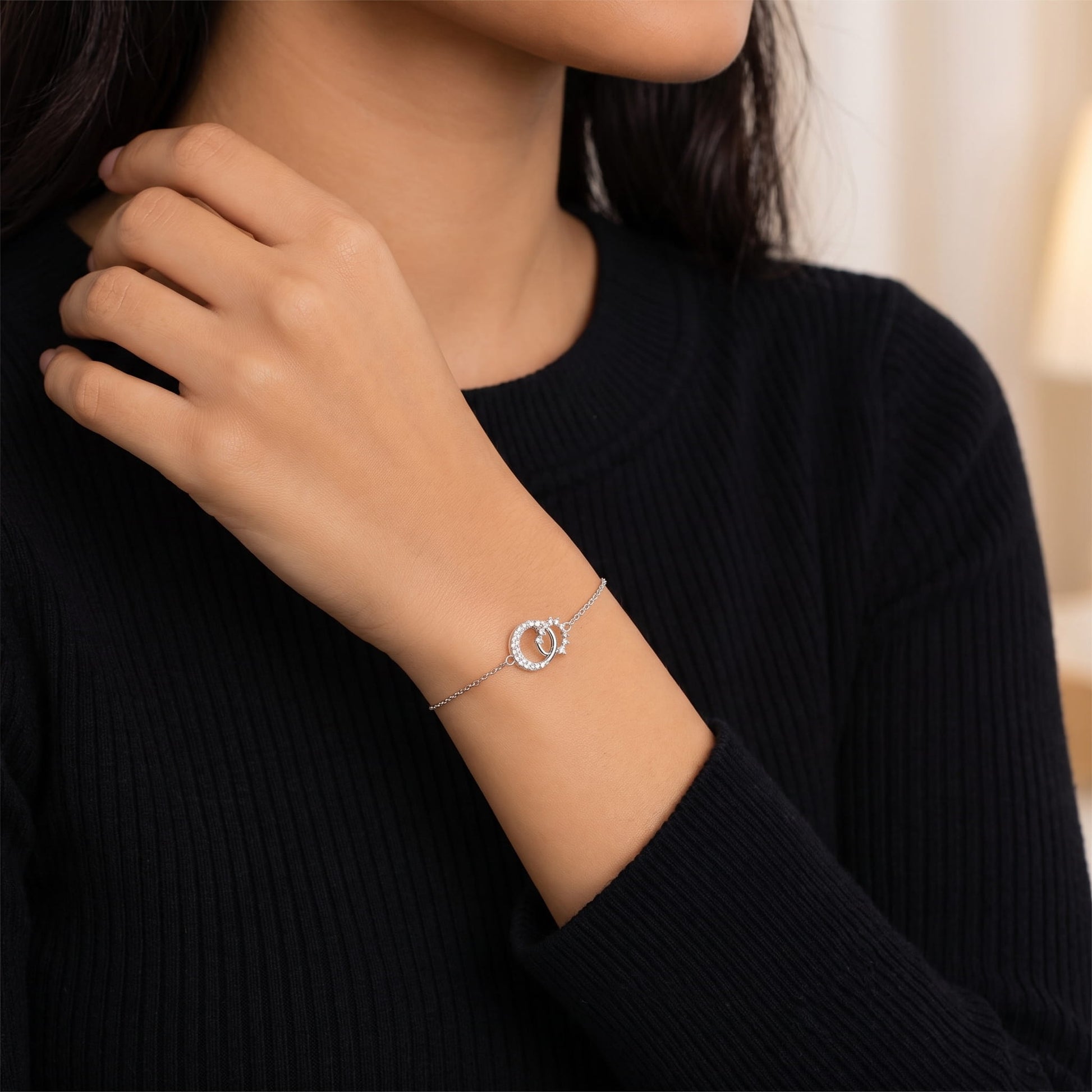 Star Moon Sun Bracelet on model hand